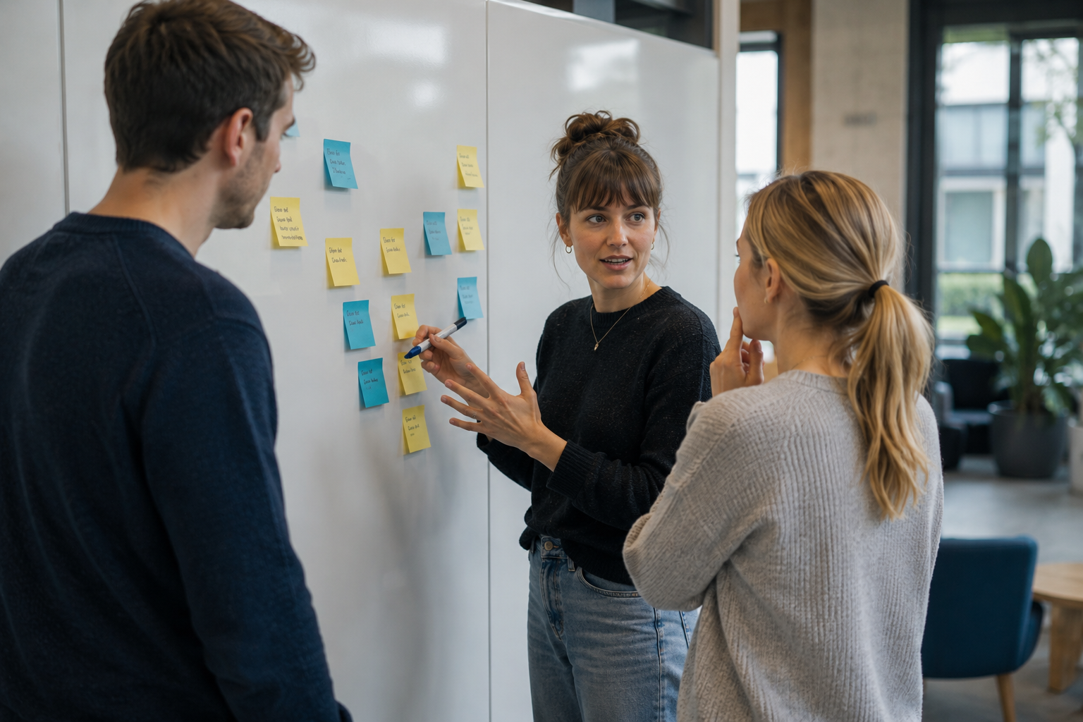 Workshop am Whiteboard mit Klebezetteln am ACU Campus Unterschleißheim