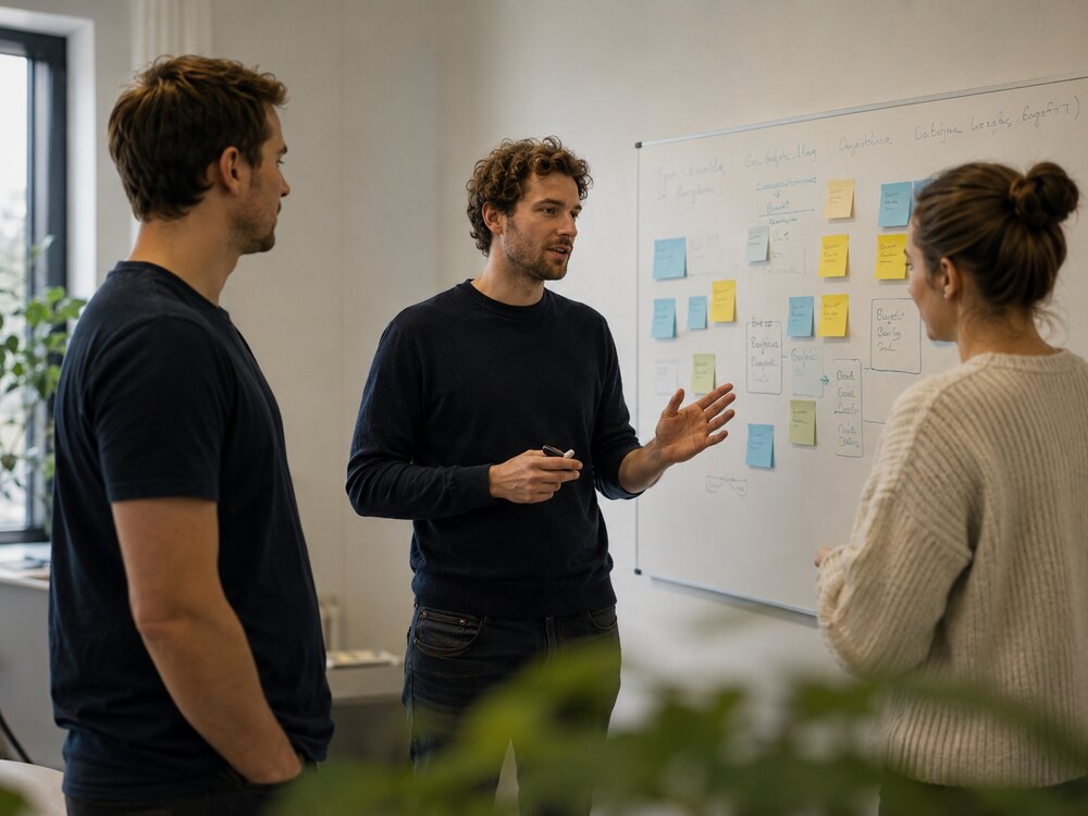 Team im Besprechungsraum am ACU Campus Unterschleißheim